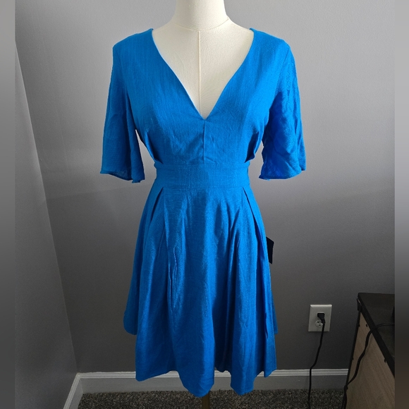 NWT Lulu's Simply Adorable Blue Pleated Flutter Sleeve Mini Dress Size S - Picture 4 of 9